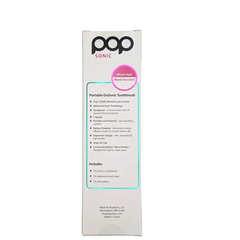 POP SONIC Go Sonic Portable Sonic Toothbrush Silver 2 Speed NEW Sealed